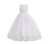 Générique Fille Robe de Mariage Longue Vêtements Tutu Princesse Robe Demoiselle d'honneur Vêtement Luxueuse Robes de Soirée Fête sans Manches Habillement Mon Compte Blanc, 6 Ans