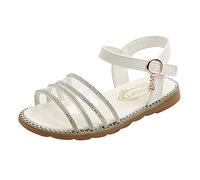 Générique Fille Rouge Bout Découpé Sandales plat bout ouvert boucle légère et confortable couleur unie strass Fille Vert Bout Cap Sandales (White, 26 Toddler)