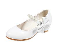 Générique Fille Rouge Orteils Séparés Baskets en Cuir Blanc nœud Printemps Automne Gir Talon Haut Princesse Chaussures Perle Chaussures Fille Or Respirant Baskets (White, 30 Little Child)