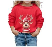 Générique Fille Sweatshirts Noel 2024 Enfant Décontracté Pull de Noel à Manches Longues Col Rond Sweat Shirt Rigolo Imprimé de Noël Sweat Noël Ouaté pour Fille Hiver Chaud (A03-Red, 9-10 Ans)