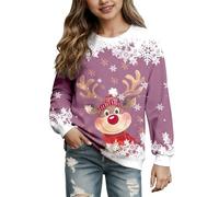Générique Fille Sweatshirts Noel Enfant Décontracté Pulls de Noels à Manches Longues Col Rond Sweats Shirt Rigolo Imprimé de Noëls Sweat Noël Ouaté pour Filles Hiver Chaud 7-17 Ans