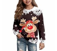 Générique Fille Sweatshirts Noel Enfant Décontracté Pulls de Noels à Manches Longues Col Rond Sweats Shirt Rigolo Imprimé de Noëls Sweat Noël Ouaté pour Filles Hiver Chaud 7-17 Ans