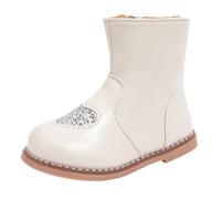Générique Fille Vert Bout Rond Bottines Children's Ankle Boots Little Girls Side Zipper Western Style Two Cotton Fashion Warm Boots Fille Noir Bout Cap Bottines (Beige, 25 Toddler)