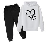 Générique Filles Ensembles,Vêtement de Jogging Survêtement Automne et Hiver Costume Vêtements Mode Ados Pantalon Sweats Haut 2 Pièce Sports Sweat Capuche Pantalons Ensembles Fille 7-12 Ans