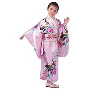 Générique Filles Kimonos Robe Traditionnelle Kimono Japonais Impression de Fleurs Robe Kimono Satin pour Les Enfants,Robe de Soirée de Jeu de Rôle Anime Ventilateur (7-8 Years)