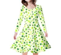 Générique Filles Robe Mignon Robe Princesse Fille à Manches Longues Rockabilly Année 50/60 Retro Robes Pin Up de Soirée Élégante Casual Mod Anniversaire Fête Photographie (Light Green, 10-13 Years)