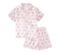 Générique Filles Short Pyjamas Pyjama en Satin pour Fille,Haut à Manches Courtes avec Boutons sur Le Devant et Short Confortable,Doux comme de la Soie,vêtements de Nuit pour Enfants(White,11-12ans)