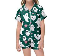 Générique Filles Short Pyjamas Tenues d'halloween pour Filles,Ensemble Pyjama Mignon à Manches Courtes et Short pour Tout-Petits,vêtements de Nuit Printemps-été,vêtements de fête(Dark Green,2-3 Ans)