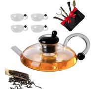 Générique Filtration Teapot Set,Innovessa Tea Pot Set,Set Removable Heatable with Infusers，Glass Teapot with Infusers for Loose Tea, with Tea Making Tools (Transparent+4cups)
