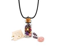 Générique Fiole Bijou Énergétisée avec Cordon Noir - Pierre Naturelle, Fleurs et Plantes Séchées - Création Artisanale Intuitive - Protection, Amour, Abondance, Sérénité et Bien-être