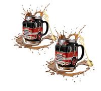 Générique Fire Rescue Mug - For the Bravest Among Us, Handcrafted Fire Rescue Car Coffee Mug, 3D Fires Truck Coffee Cup Double Wall Stainless Steel Insulated Tumbler (2PCS)