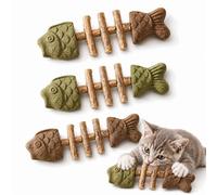Générique Fish Bone Cat Chew Toy, Catnip Silvervine Stick, Wooden Fishbone Bite Toy for Indoor Play and Daily Fun B+C)