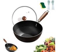 Générique Fish Scale Pattern Flat Bottom Non-Stick Pan, 2025 New Carbon Steel Woks & Stir-Fry Pans Nonstick with Glass Lid, No Chemical Coated, for Induction & Gas Stoves (9.4in)