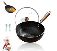 Générique Fish Scale Pattern Flat Bottom Non-Stick Pan, 2025 New Uncoated Non-Stick Household Cooking Pan, for Cooking,Suitables Cooker Gas Stir Fry Pans (9.45in,With Lid)