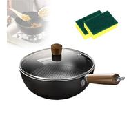 Générique Fish Scale Pattern Flat Bottom Non-stick Pan, 2025 New Uncoated Non-Stick Household Cooking Pan, Flat Bottom Frying Pan for Stir-Frying/Frying/Simmering, Easy to Clean (With cover,28cm)