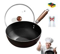 Générique Fish Scale Pattern Flat Bottom Non-Stick Pan, 7.9/9.5/10.2 In Carbon Steel Pan Woks, Mini Multifunctional Ultra-Durable Scratch-Resistant Non Stick, for Induction and Gas (With cover,11in)