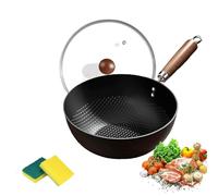 Générique Fish Scale Pattern Flat Bottom Non-Stick Pan, Handmade Round Cooking Wok, High Purity Frying Pans for Cooking, Suitable Cooker Gas Stir Fry Pan (24cm)