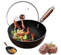 Générique Fish Scale Pattern Flat Bottom Non-Stick Pan, Handmade Round Cooking Wok, High Purity Non-Stick Pan, with Lid, for Cooker Gas Stir Fry Pans (28cm)