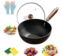 Générique Fish Scale Pattern Flat Bottom Non-stick Pan with Lid, 2025 New Uncoated Non-Stick Household Cooking Pan, Handmade Round Cooking Wok, Suitable Cooker Gas Stir Fry Pans (10.4 in/26cm)