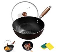 Générique Fish Scale Pattern Flat Bottom Non-stick Pan with Lid, 2025 New Uncoated Non-Stick Household Cooking Pans, Round Cooking Frying Pan for Induction & Gas Stoves, Easy to Clean (9.5in)