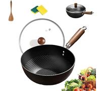 Générique Fish Scale Pattern Flat Bottom Non-stick Pan with Lid, Uncoated Non-Stick Household Cooking Pan, for Induction & Gas Stoves, Dishwasher-Friendly (24 cm)