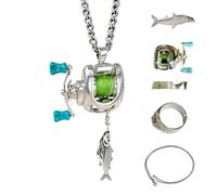Générique Fishing Reel Necklace, Mini Fishing Reel Necklace with Rotating Handle & Moving Line Guide for Angler Fish (Ring)