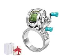 Générique Fishing Reel Necklace, Spinning Reel Pendant Necklace with Rotating Handle & Moving Line Guide, Mini Fishing Gear Keychain for Anglers,Dad (Ring with 1 Fish)