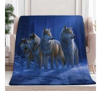 Générique Flanelle Couverture Animal Champ Enneigé Loup 220 x 240 cm Couverture Polaires, Jeté de Canapé Chaud et Doux en Peluche Bleu Couvertures de Lit pour Canapé Chaise Camping