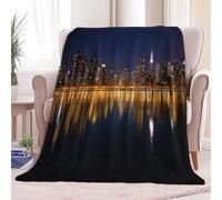 Générique Flanelle Couverture Photographie Vue Nocturne De New York 150 x 200 cm Couverture Polaires, Jeté de Canapé Chaud et Doux en Peluche Noir Couvertures de Lit pour Canapé Chaise Camping
