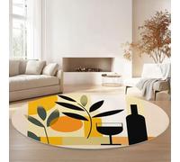 Générique Flanelle Douce Tapis Ronds 120 cm Rond, Modernisme Abstraction Rameau D'Olivier Tapis Décoratifs Imprimés - Tapise Ronds Antidérapants Lavables Ronds pour Salon Chambre Beige