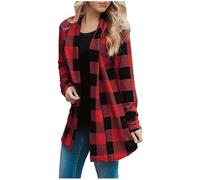 Générique FlannelPlaid Shirt Women Trendy Plus Size Work Cardigan Long Sleeve Loose Buffalo Gingham Jacket Open Front Outfits Sweater (Red,5TG)