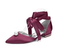 Générique Flat Shoes for Bride Low Heel Chunky Dress Sandals avec Lanière Croisée et Bout Fermé - Parfait pour Les Mariages et Les fêtes,Wine Red,40 EU