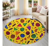 Générique Flèches Spirales Tapis Rond Enfant 90 cm, Lavable & Antidérapant, Jaune Rétro Tendance Tapis de Jeux Doux pour Chambre Bébé & Nurserie