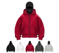Générique Fleece Lined Zip Up Hoodie Men with Face Mask, Fashion Double Hooded Zip Up Long Sleeve Windproof Athletic Sweatshirt (red,S)