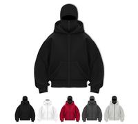 Générique Fleece Lined Zip Up Hoodie Men with Face Mask, Fashion Double Hooded Zip Up Long Sleeve Windproof Athletic Sweatshirt (black,M)