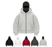 Générique Fleece Lined Zip Up Hoodie Men with Face Mask, Fashion Double Hooded Zip Up Long Sleeve Windproof Athletic Sweatshirt (light gray,2XL)