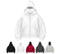 Générique Fleece Lined Zip Up Hoodie Men with Face Mask, Fashion Double Hooded Zip Up Long Sleeve Windproof Athletic Sweatshirt (white,M)