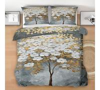 Générique Fleur Blanc Housse de Couette 180x200 - Arbre d'or Parure de Lit en Microfibre Réversible, Peinture à l'huile Parure de lit 3 pièces avec 2 Taies d'oreiller 65x65cm Y175x