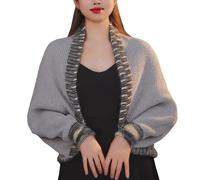 Générique Fleur De Vie Knit Cardigan Sweater Shawl Manteau Fourrure Grande Taille (Grey, One Size)
