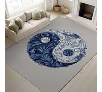 Générique Fleur Disque Tapis de Cuisine imprimé Sportif Géométrie Tapis - 50 cm x 150 cm, Gris Bleu Marine Tapiss avec Tapis antidérapant Magique intégré, Lavable entrée Devant Chambre Salon