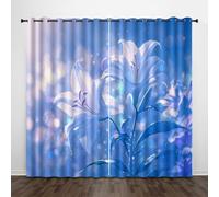Générique Fleur Rideau Occultant 3D Bleu Lumière Lys Isolation Acoustique et Thermique avec Oeillets Draperies pour Aux Familles Hôtels Maisons de Location 2 Panneaux L117 x H229 CM