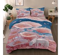 Générique Fleur Rose Housse de Couette 220x240 - Licorne Blanc Parure de Lit en Microfibre Réversible, Fleur Abstrait Parure de lit 3 pièces avec 2 Taies d'oreiller 65x65cm