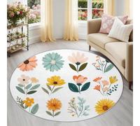 Générique Fleuri Marguerite Tapis Rond Enfant 90 cm, Lavable & Antidérapant, Blanc Minimalisme Élégance Tapis de Jeux Doux pour Chambre Bébé & Nurserie