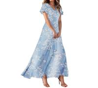 Générique Fleurie Mousseline Robe Longue Femme Ete Robes Été Midi Manche Courte Robe Mariage Invitée Fleurie Courte Robes Col en V Été De Soiree 2026