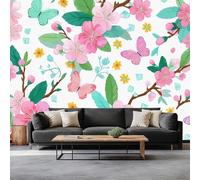 Générique Fleurs Cerisier Dessin Anim Marguerites Papillon Papier Peint Blanc Photo Peintures Murales, Salon Tv Canapé Thème Hôtel De Luxe Couloir Fond Mur Peinture Décor À La Maison 400 x 280 cm