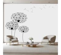 Générique Fleurs De Pissenlit Papier Peint Panoramique Minimalisme Papier Peint Intissé Blanc Tapisserie Panoramique Salon, Décoration Murale Chambre, 400x280cm(L x H)
