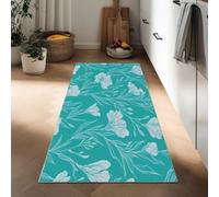 Générique Fleurs Et Feuilles Dessinées À La Main Tapis De Couloir 90 x 150 cm, Bleu Vert Doux Et Confortable Tapis Long Étroit Lavable Antidérapant pour Entrée, Couloir, Cuisine Et Salon