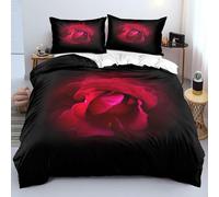 Générique Fleurs Housse de Couette Imprimée 3D - 100% Microfibre, Rouge Set de Literie 3 Pièces - 2 Taies d'oreiller, Doux et Respirant, Fermeture éclair et Attaches d'angle K819
