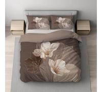 Générique Fleurs minimalistes abstraites Parure de lit Simple 140 x 200 cm, Marron Housse de Couette réversible Ultra Douce et Confortable pour Enfants et Adultes, Parure avec 1 taie d’Oreiller