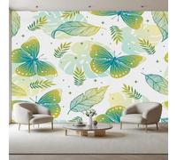 Générique Fleurs, Papillon Papier Peint Intissé effet 3D Feuilles de plantes Papier Peint Panoramique Vert - RevêTement Mural DéCoration Salon Chambre Fond de TV 500x280cm(L x H)
